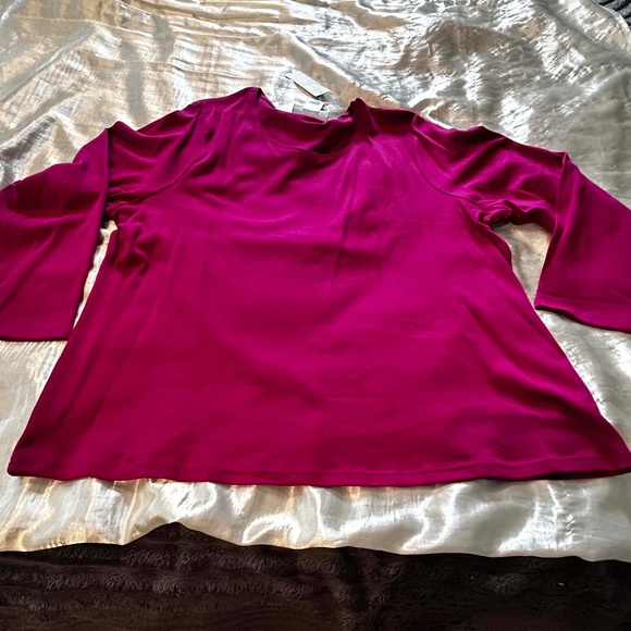 TOP, 100% COTTON, DARK PINK, SIZE 3X, ROUND NECK, LONG SLEEVES, KAREN SCOTT - Picture 1 of 7